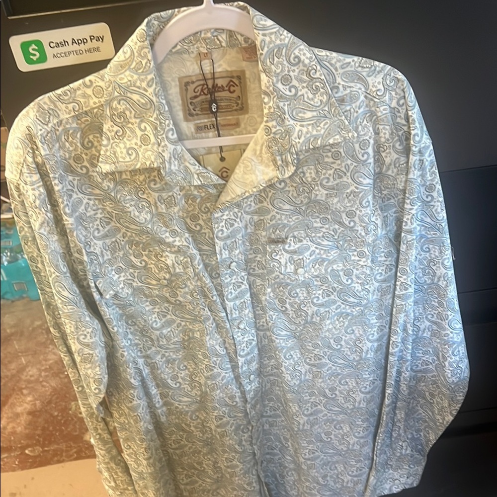 Blue and Cream Casual Button Down Shirt